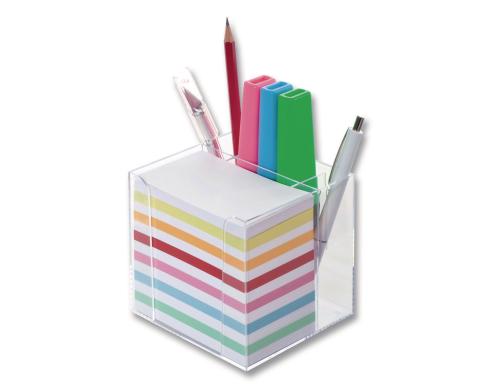 Folia Zettelbox mit Stiftehalter Transparent, Papier: farbig sortiert