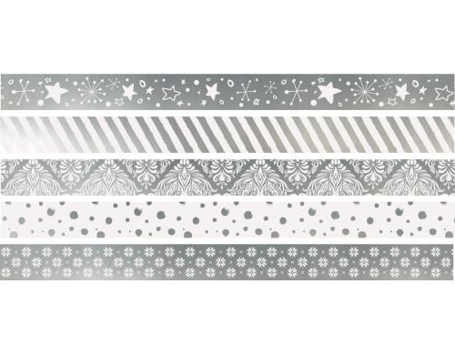 Heyda Washi Tape Weihnachten silber 1 Dispenser mit 5 Rollen