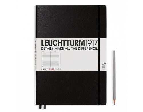 Leuchtturm Notizbuch Master Slim A4 liniert schwarz, 121 Seiten