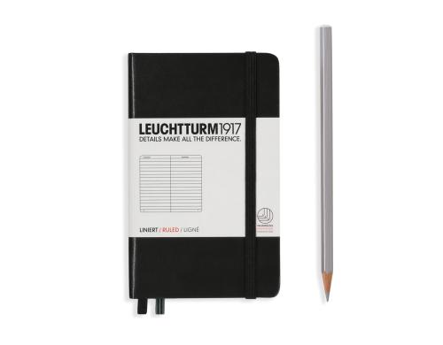 Leuchtturm Notizbuch Pocket A6 liniert schwarz, 185 Seiten