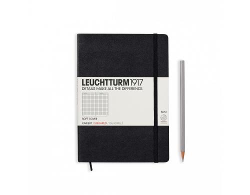 Leuchtturm Notizbuch Softcover A5 kariert schwarz, 121 Seiten