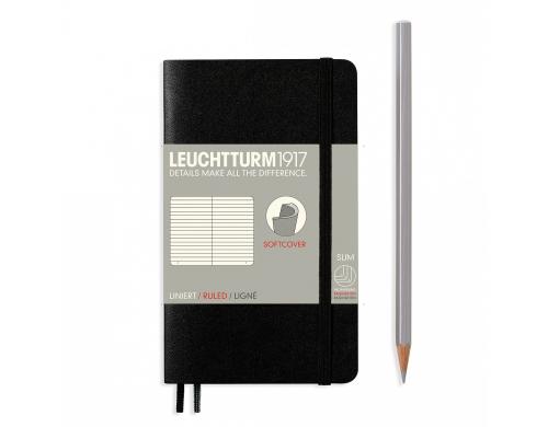 Leuchtturm Notizbuch Softcover A6 liniert schwarz, 121 Seiten