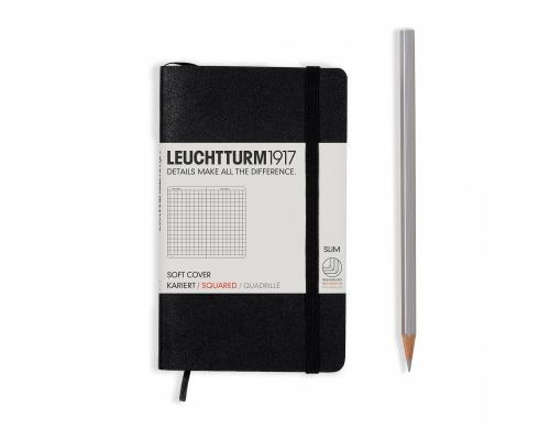 Leuchtturm Notizbuch Softcover A6 kariert schwarz, 121 Seiten