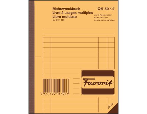 Favorit Mehrzweckbuch 50x2 Blatt blau/weiss, D/F/I, 113x144mm