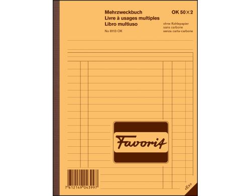 Favorit Mehrzweckbuch 50x2 Blatt blau/weiss, D/F/I, 156x210mm