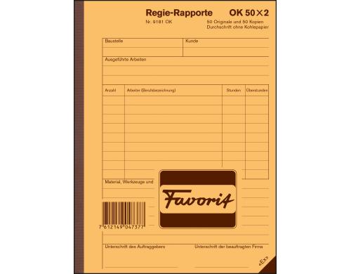 Favorit Regie-Rapporte 50x2 Blatt weiss, berstunden-Kolonne, 156x210mm