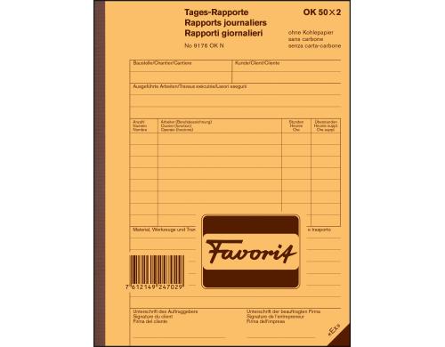 Favorit Tages-Rapporte 50x2 Blatt weiss, berstunden-Kolonne, D/F/I,156x210mm