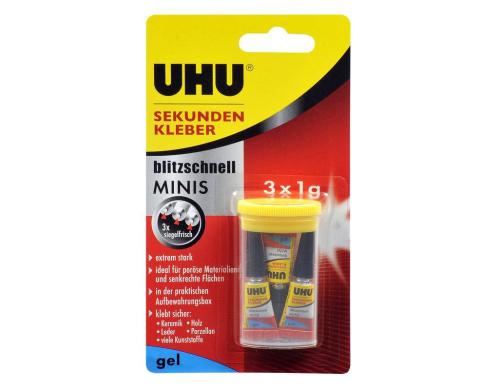 UHU Sekundenkleber blitzschnell Minis 3x1g gelartig, fr porse Materialien