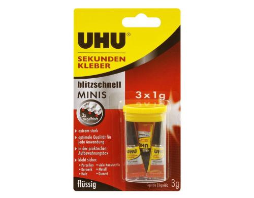 UHU Sekundenkleber blitzschnell Minis 3x1g flssig, fr porse Materialien