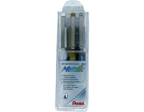 Pentel Hybrid Roller Gel Grip DX Metallic 3er Set