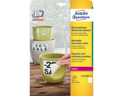 Avery Zweckform Etiketten, 210 x 297 mm wetterfest, Packung zu 20 Blatt