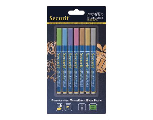 Securit Kreidemarker fein Metallic 1mm 7er pink,grn,blau,violet,kupfer,gold,silber