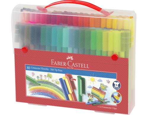 FABER-CASTELL Filzstift Connector 80er Kartonetui, auswaschbar aus Kleidung