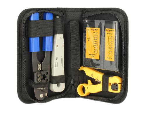 Delock Netzwerk Prf&Montagekit RJ45/RJ12 Tester, Crimzange, Abisolier,LSA