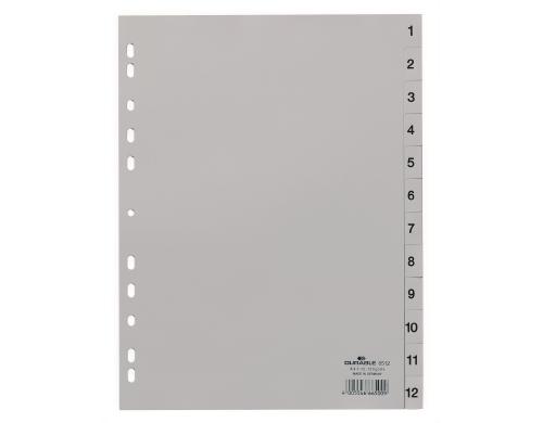 Durable Register PP geprgt 1-12 DIN A4, volldeckend, grau