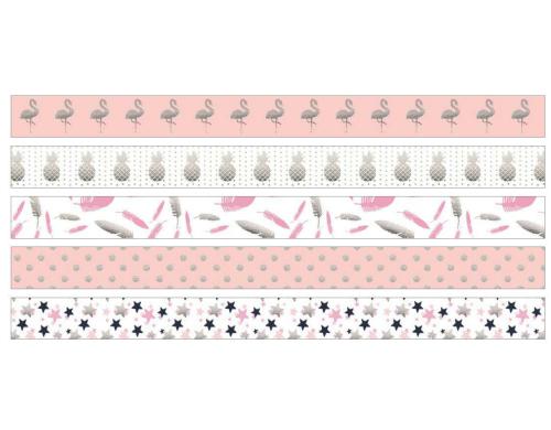 URSUS Washi Tape Tropic Flamingo 5 Rollen, Grsse 15mmx10m