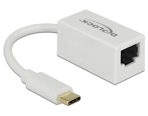 Delock USB3.1 Typ-C zu LAN Adapter 10/100/1000Mbps Gigabit, weiss, Kompakt