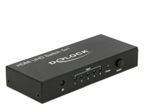 Delock 5 Port HDMI Switch, aktiv verstrkt Manuel+Fernbedienung, 3840x2160@60Hz