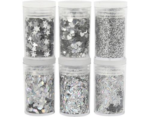 Creativ Company Glitter- und Pailetten-Sor. silber, 6 x 5 g