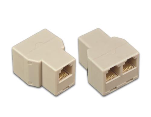 Telefonadapter RJ-12 Buchse auf 2x RJ-12 beige, 2 Port Telefon Signalverteiler, 6P6C