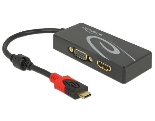 Monitor Splitter USB Typ-C  zu DP/HDMI/VGA schwarz, bis 2 Monitore, kann nur spiegeln