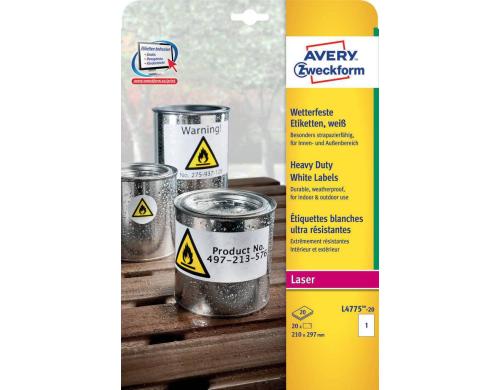 Avery Zweckform Etiketten, 210 x 297 mm wetterfest, Packung zu 20 Blatt