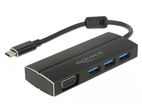 Delock USB 3.1 Gen1 Adapter Type-C Stecker 3x USB Typ-A + 1x VGA