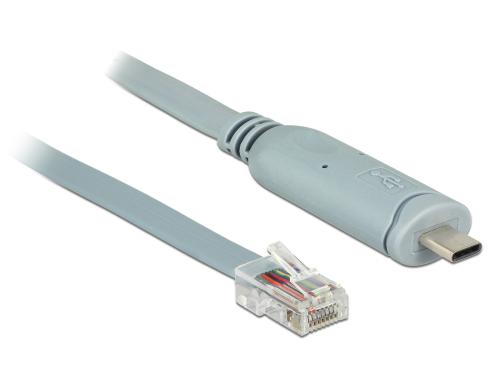 Delock USB-C zu RJ-45 Konsolenkabel, 1m RS-232, Kompatibel mit Cisco Gerten, grau