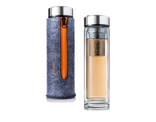 Creano ThermoTeamaker mit Filztasche orange 400ml, aus doppelwandigem Borosilikatglas