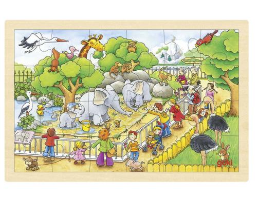 Goki Einlegepuzzle Zoobesuch 30 x 20 x 0,8 cm, Holz, 24 Teile