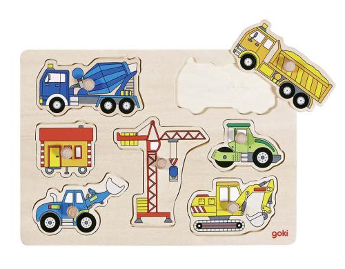 Goki Steckpuzzle Baufahrzeuge 30 x 21 cm, Holz, 7 Teile