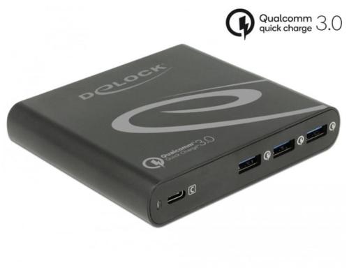 Delock Ladegert 1x USB-C PD+3x USB-A QC Schwarz