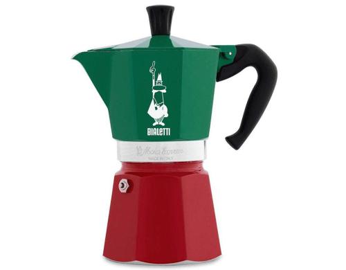 Bialetti Moka Express fr 6 Tassen Italia Aluminium mit schwarzem Kunststoff