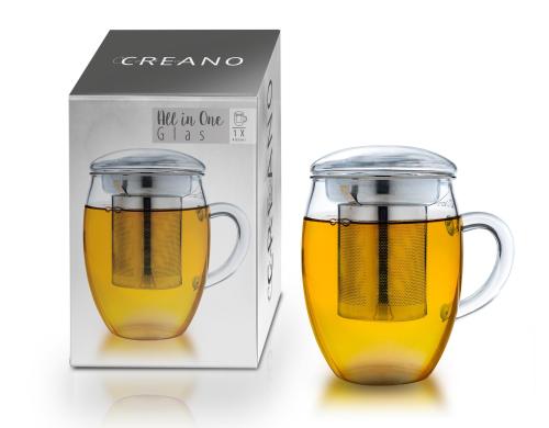 Creano TeeGlas all-in-one 400ml 1 Stck, Borosilikatglas, 3-tlg. mit Edelst