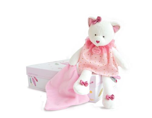 DouDou Geschenkset ATTRAPE-REVE Plschtier Katze rosa mit Schmusetuch 28cm