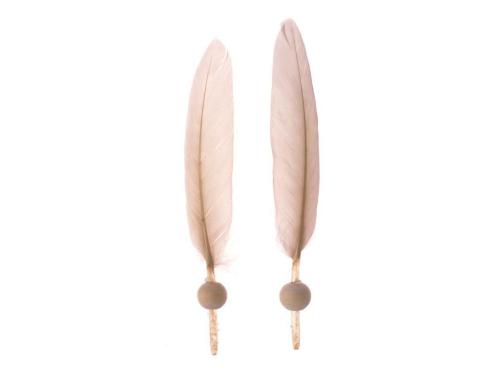 Glorex Federn mit Holzperle, 6 Stck 13 - 14 cm, beige