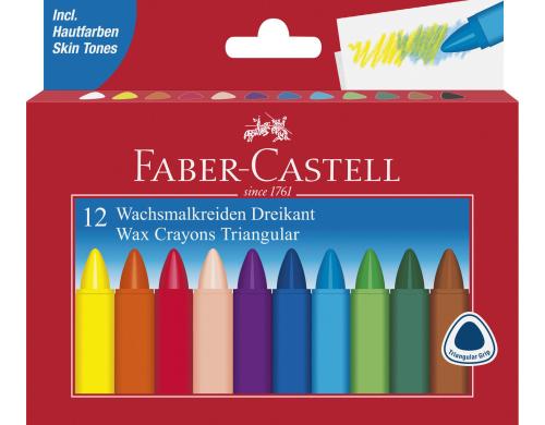 FABER-CASTELL Dreikant-Wachsmalkreide 12er Kartonetui