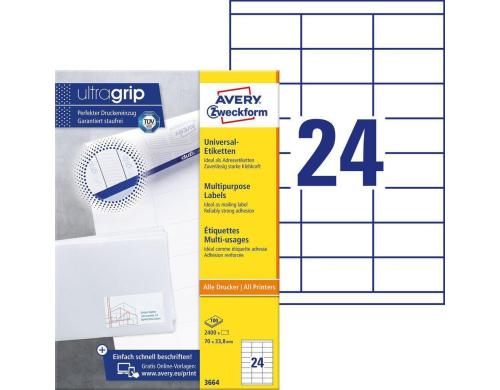 Avery Zweckform Etiketten A4, 70x33.8mm Packung zu 100 Blatt / 2400 Etiketten