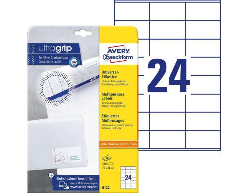 Avery Zweckform Etiketten A4, 70x36mm Packung zu 10 Blatt / 240 Etiketten