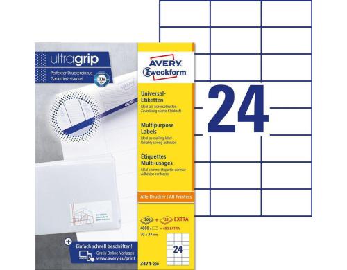 Avery Zweckform Etiketten A4, 70x37mm Packung zu 220 Blatt / 5280 Etiketten