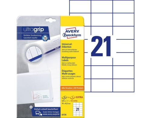 Avery Zweckform Etiketten A4, 70x42.3mm Packung zu 30 Blatt / 630 Etiketten