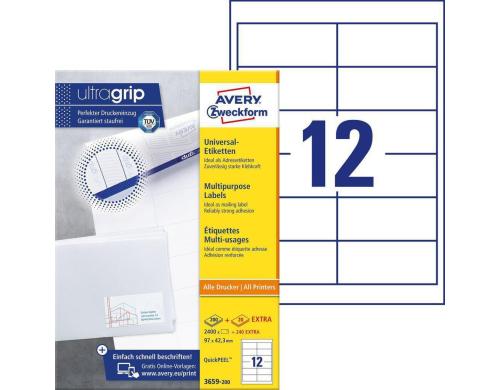 Avery Zweckform Etiketten A4, 97x42.3mm Packung zu 220 Blatt / 2640 Etiketten