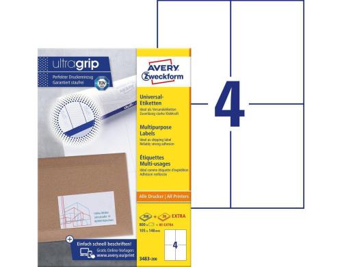 Avery Zweckform Etiketten A4, 105x148mm Packung zu 220 Blatt / 880 Etiketten