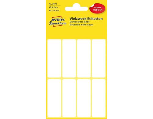 Avery Zweckform Etiketten Vielzweck weiss 50x19mm, 6 Bogen / 48 Etiketten