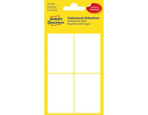 Avery Zweckform Etiketten Vielzweck weiss 54x35mm, 6 Bogen / 24 Etiketten