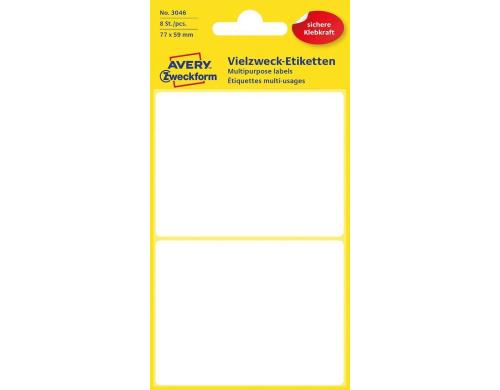 Avery Zweckform Etiketten Vielzweck weiss 77x59mm, 4 Bogen / 8 Etiketten