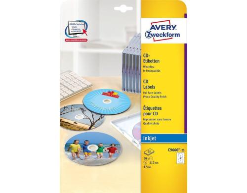 Avery Zweckform CD-Etiketten SuperSize glos Packung zu 25 Blatt / 50 Etiketten