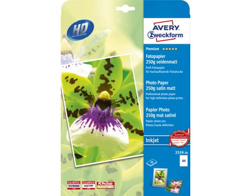 Avery Zweckform Premium Inkjet Foto Papier A4, 250g. Inhalt: 20 Blatt,