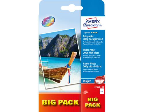 Avery Zweckform Superior Inkjet Foto Papier 10x15, 200g. Inhalt: 2x50 Blatt,