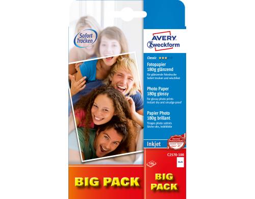 Avery Zweckform Classic Inkjet Foto Papier 10x15, 180g. Inhalt: 100 Blatt,